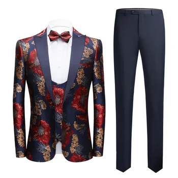 (Куртки + жилет + брюки) Легкая роскошная одежда, мужская одежда высшего качества с деловой печатью, костюм из 3 предметов / вечернее платье джентльмена, повседневные блейзеры