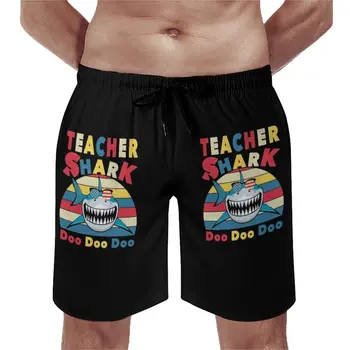 Летние Пляжные Шорты Teacher Shark Забавная Спортивная Одежда Dooo Doo Doo Board Короткие Брюки Гавайи Быстросохнущие Плавки Плюс Размер