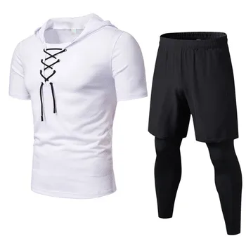 Летняя походная футболка, Быстросохнущая Новая мужская одежда для бега, комплект из двух предметов, спортивная одежда для фитнеса, растяжки, костюм