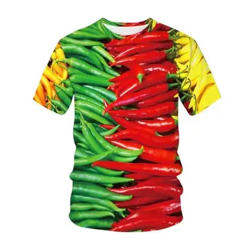 Летняя футболка с рисунком из острых овощей и перца с 3D-цифровым принтом, О-образный воротник, короткий рукав, Мужская свободная удобная одежда Tide