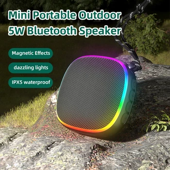 Мини Портативный динамик Bluetooth, Наружный Водонепроницаемый Сабвуфер, Магнитный аудиоплеер TWS с микрофоном, RGB Подсветка, Поддержка TF Car