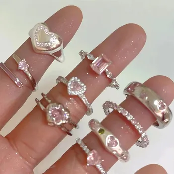 Модное кольцо в виде сердца, розовый горный хрусталь, персиковое сердечко, регулируемое для женщин, кольца, свадебные украшения, трендовые аксессуары