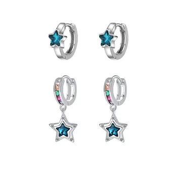 Модные серьги-кольца с синим цирконом в виде звезды для женщин, девочек, свадебных Корейских модных украшений, подарка eh781