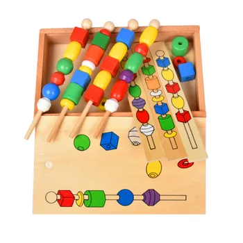 Монтессори для малышей, детские развивающие игрушки, деревянная разноцветная палочка, игрушки для вышивания бисером, подарки для ребенка