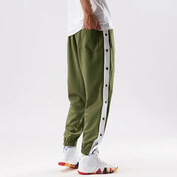 Мужские баскетбольные брюки свободного кроя, отрывные брюки на пуговицах, спортивные спортивные штаны с высоким разрезом и карманами