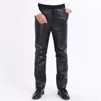 Мужские кожаные брюки на осень и зиму, новые простые темные плотные теплые повседневные брюки большого размера с высокой талией