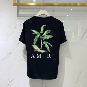Мужские футболки AM Модный бренд с принтом кокосовой пальмы, футболки с коротким рукавом, высококачественная повседневная хлопковая мужская одежда с воротником-стойкой