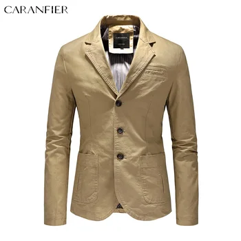 Мужской блейзер CARANFIER, куртка с лацканами, весенняя одежда бизнесмена, однобортные костюмы из чистого хлопка, трендовые мужские осенние однобортные костюмы, пальто
