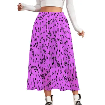 Музыкальные ноты Шифоновая юбка фиолетового и черного цветов, Корейские модные повседневные юбки, женская одежда с рисунком юбки Kawaii Boho, подарок на день рождения