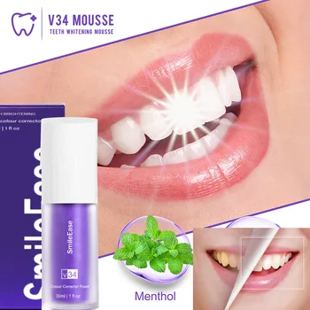 Муссовая зубная паста V34 для чистки зубов фиолетового цвета Для отбеливания зубов, зубная паста для ухода за зубами, уменьшающая пожелтение, чистка полости рта