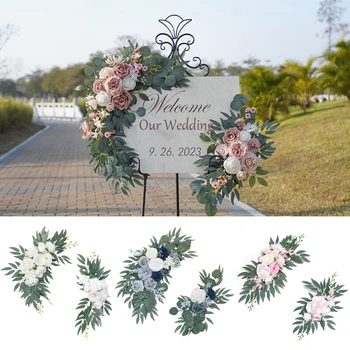 Набор искусственных цветов для свадебной арки в стиле бохо, Пыльная роза, Голубая Гирлянда из эвкалипта, шторы для свадебных украшений, приветственный знак