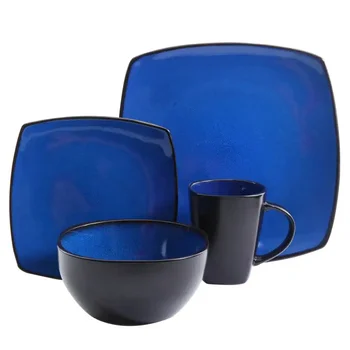 Набор мягкой квадратной посуды из 16 предметов синего цвета, набор посуды для здоровья и безопасности