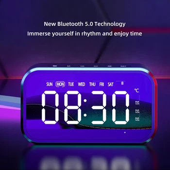 Настольный будильник Беспроводное аудио Bluetooth Мини Светодиодное зеркало Цифровые часы Динамик мобильного телефона Подарочный стереозвук Эффект
