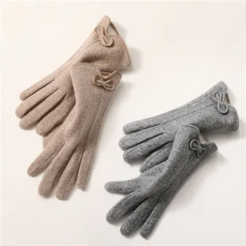 Новые модные Женские перчатки-варежки, женские Зимние Винтажные Вязаные перчатки для вождения с бантом, плюс Плюшевые Толстые теплые перчатки