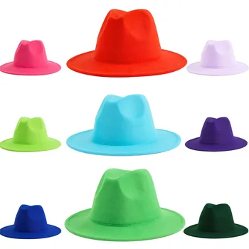 Новые Шляпы с Широкими Полями, Фетровая Шляпа для Женщин, Шерстяная Шляпа с Плоским Верхом, Вогнутый Дизайн, Британский Стиль, Ретро-Джазовая Кепка, Разноцветные Шляпы для Мужчин