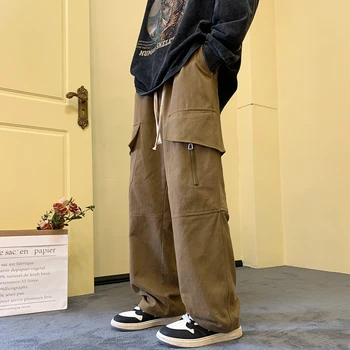 Осенние мужские брюки-карго 2023, мужские повседневные уличные брюки с карманами и завязками, японские брюки на шнурке