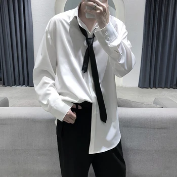 Осенняя рубашка в минималистичном стиле, свободное однотонное Мужское Корейское модное пальто, однобортная блузка с лацканами, мужская верхняя одежда, роскошные повседневные рубашки