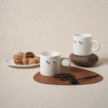 Персонализированный Набор Кофейных чашек с Блюдцем - Керамическая кружка с Тарелкой- Чайная чашка с ручкой-Забавная Посуда Для Молочного латте Ручной работы