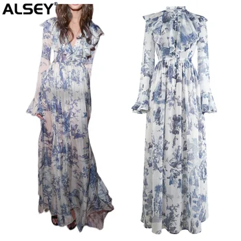 Платья с цветочным узором в стиле французского двора ALSEY, женские юбки, лето 2023, новое платье для отдыха по щиколотку, Модная темпераментная длинная юбка