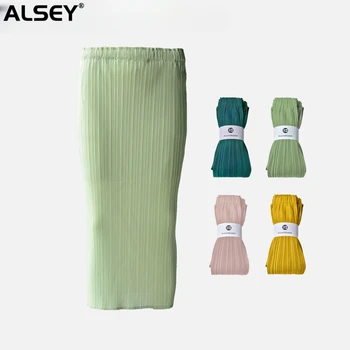 Плиссированная юбка ALSEY Miyake, Плиссированная Юбка с разрезом, Высокая Талия, Тонкая Однотонная юбка С Баской, Модная Темпераментная Женская Юбка в пол-тела