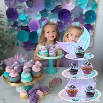 Подставка для кексов Little Mermaid 3-ярусная Башня для кексов Держатель для витрины для кексов на День рождения Многоразовый Держатель для витрины для тортов