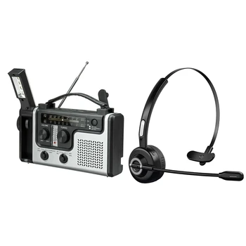Портативное FM / AM-радио на солнечной батарее, встроенный динамик и Bluetooth-наушники с микрофоном, беспроводная гарнитура на ухо