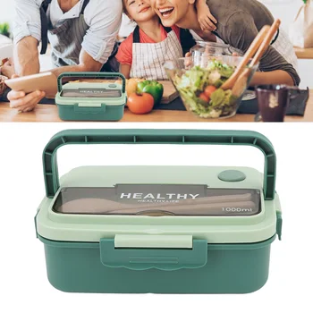 Портативные Сетки Bento Box Микроволновая печь Сейф 1000 мл Пластиковый Ланч-бокс для заправки салата