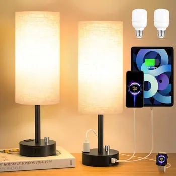 Прикроватная лампа с регулируемой яркостью, настольная лампа с USB-портом для зарядки, прикроватная тумбочка для чтения, абажур для украшения спальни, светильник