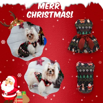 Рождественская одежда для домашних собак с милым принтом принцессы, юбки с бантом для щенков, жилеты для Рождественской вечеринки, платья для кошек и собак