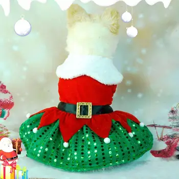 Рождественская одежда для домашних собак, праздничное Платье Санта-Клауса, юбка с блестящим подолом, расшитым пайетками, удобная одежда