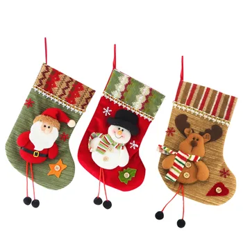 Рождественские чулки из ткани, подарок для носков Санта-Клауса, сумка для конфет, карман со снеговиком и оленем, Подвесное украшение для Рождественской елки, Новый 2023 год