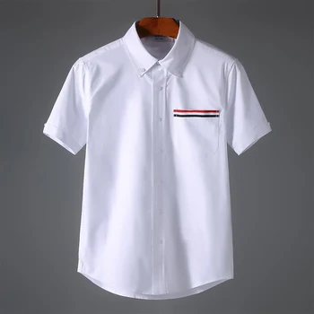 Рубашка TB THOM, мужская летняя одежда в полоску с короткими рукавами и карманами, Модная Повседневная Белая качественная дышащая блузка из чистого хлопка.