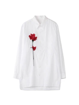 Рубашки с вышивкой в виде цветов гвоздики yohji yamamotos, мужские топы, мужские рубашки унисекс, белые рубашки для женской одежды