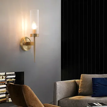 Светильник из роскошного медно-стеклянного настенного светильника со светодиодной подсветкой для кабинета и спальни, прикроватная лампа для коридоров, лампы для прихожей