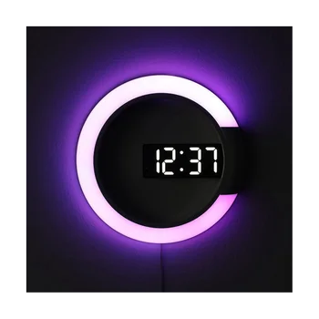 Светодиодные цифровые настенные часы с цифровым дисплеем температуры, 7 цветов, 3D украшение спальни, гостиной, Цифровой зеркальный будильник