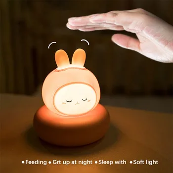 Светодиодный ночник с сенсорным датчиком, настольная лампа с мягким кроликом, милое животное, ночная лампа для детей, лампа для детской спальни