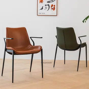 Современные обеденные стулья из искусственной кожи Для кухонной мебели Обеденные стулья Со спинкой и подлокотником Креативные ресторанные обеденные стулья