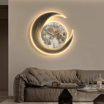 Современные роскошные настенные часы для гостиной, часы для украшения столовой, Креативные часы, настенный светильник, часы для столовой, настенные часы