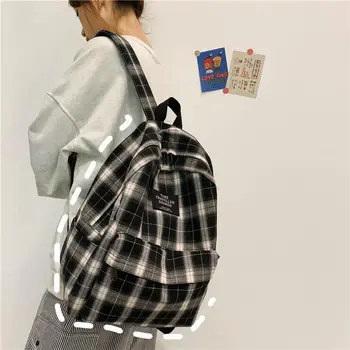 Студенческий рюкзак, женская школьная сумка в клетку, холщовая мягкая обложка, рюкзак в кампусном стиле, дорожная сумка, женские рюкзаки, женские