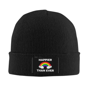 Счастливее, чем когда-либо, радужная вязаная шапка, женские и мужские тюбетейки, шапочки, зимние шапки, акриловая повседневная кепка-дыня.