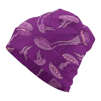 Фиолетовые желеобразные шляпки-капоты, светящиеся желеобразные рыбки, дизайнерские вязаные шапки, осенние милые эластичные шапочки для взрослых унисекс