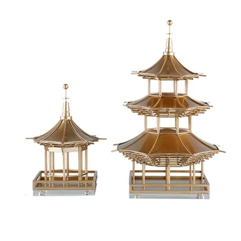 Элегантная металлическая статуя павильона Пагоды, модельный дом в китайском стиле, уникальная дзенская скульптура башни пагоды для украшения гостиной