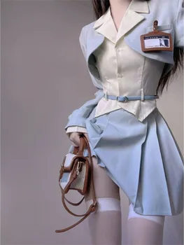 Элегантный комплект из 3 предметов, Женская Повседневная Белая рубашка, Короткие блейзеры, Тонкая модная мини-юбка, костюм в корейском стиле, Офисная леди, Лето 2023, y2k