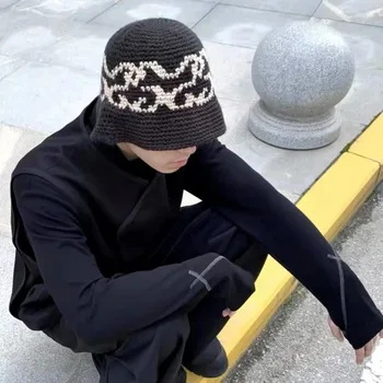 Японская женская жаккардовая панама ручной работы, осенне-зимние модные теплые повседневные кепки, мужская уличная универсальная вязаная кепка
